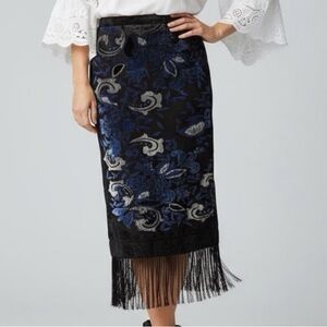 VTG R&K Evening Fringe Skirt with Velvet, Embroidery Beading Detail size 12